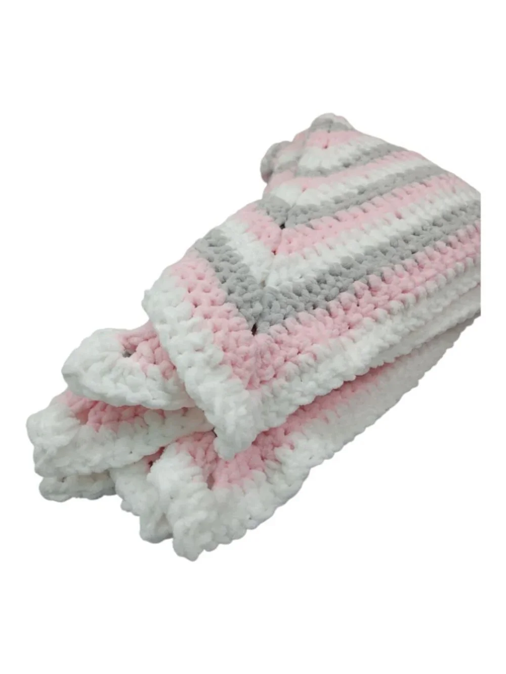 Star Shaped Hand Crocheted Throw Blanket Soft Fluffy Hand Made Crochet Pink Gray